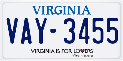 VA license plate VAY3455
