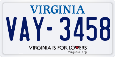 VA license plate VAY3458