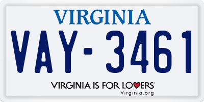 VA license plate VAY3461