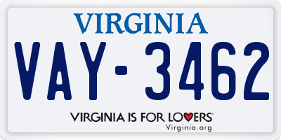 VA license plate VAY3462