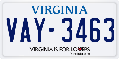 VA license plate VAY3463