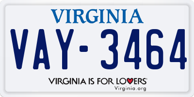 VA license plate VAY3464