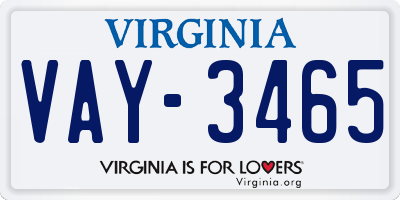 VA license plate VAY3465
