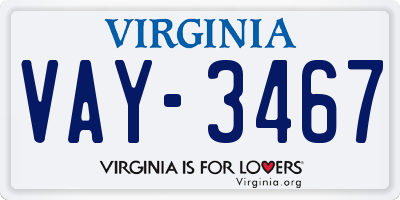 VA license plate VAY3467