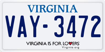 VA license plate VAY3472