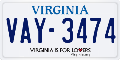 VA license plate VAY3474