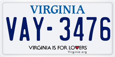 VA license plate VAY3476