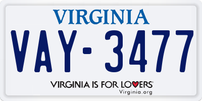 VA license plate VAY3477