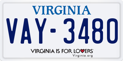 VA license plate VAY3480
