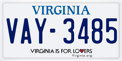 VA license plate VAY3485