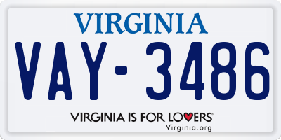VA license plate VAY3486