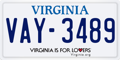 VA license plate VAY3489