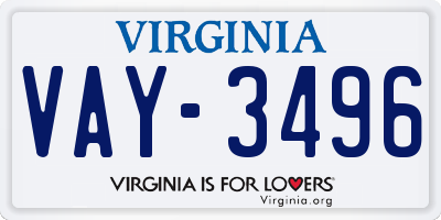 VA license plate VAY3496