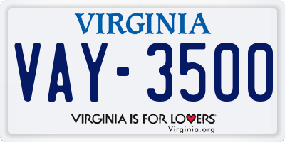 VA license plate VAY3500