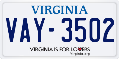 VA license plate VAY3502