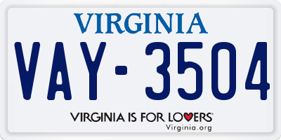 VA license plate VAY3504