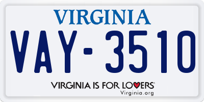 VA license plate VAY3510