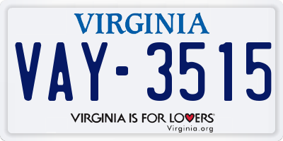 VA license plate VAY3515