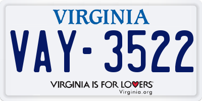 VA license plate VAY3522