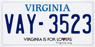 VA license plate VAY3523