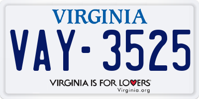 VA license plate VAY3525