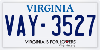 VA license plate VAY3527