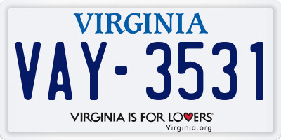 VA license plate VAY3531