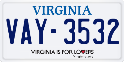 VA license plate VAY3532