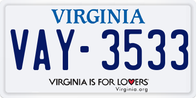 VA license plate VAY3533