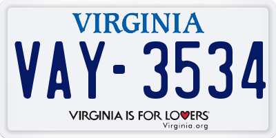 VA license plate VAY3534