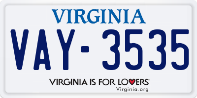VA license plate VAY3535
