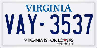 VA license plate VAY3537