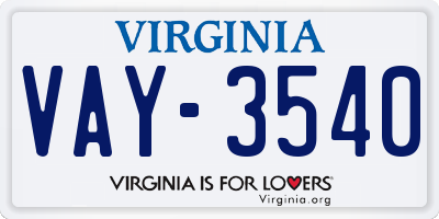 VA license plate VAY3540