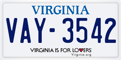 VA license plate VAY3542