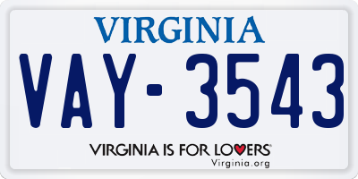 VA license plate VAY3543
