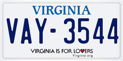 VA license plate VAY3544
