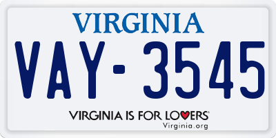 VA license plate VAY3545
