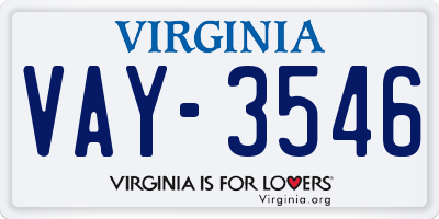 VA license plate VAY3546