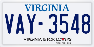 VA license plate VAY3548