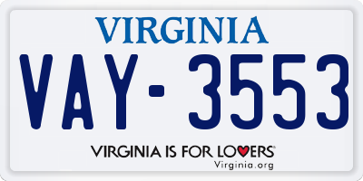 VA license plate VAY3553