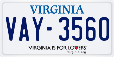 VA license plate VAY3560