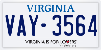 VA license plate VAY3564