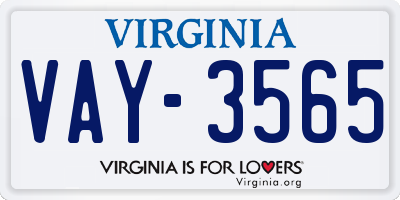 VA license plate VAY3565