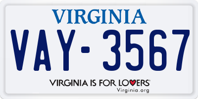 VA license plate VAY3567