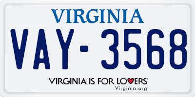 VA license plate VAY3568