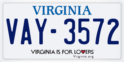 VA license plate VAY3572