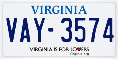 VA license plate VAY3574