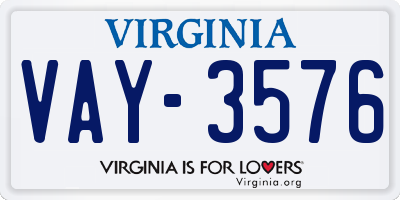 VA license plate VAY3576