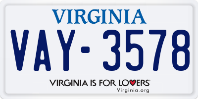VA license plate VAY3578