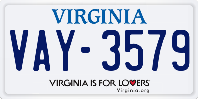 VA license plate VAY3579